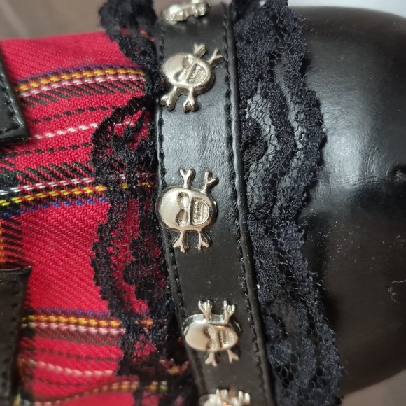 Demonia Charade 34 Black and Red Plaid Chunky Platform Shoes Size 8 - Picture 16 of 16